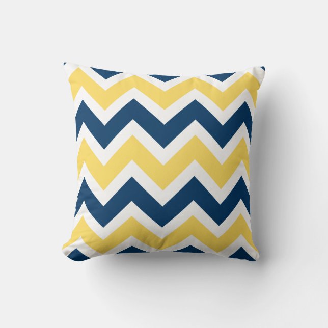 Navy Blue and Yellow Chevron Zigzag Pattern Throw Pillow (Front)