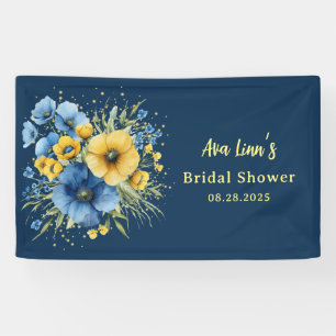 Navy Blue and Yellow Florals Gold Bridal Shower Banner