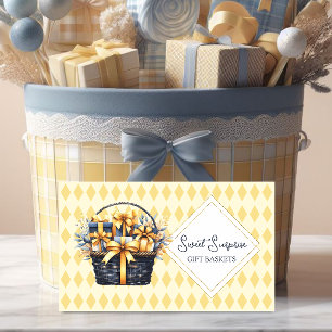 Navy Blue and Yellow Gift Basket Business Card
