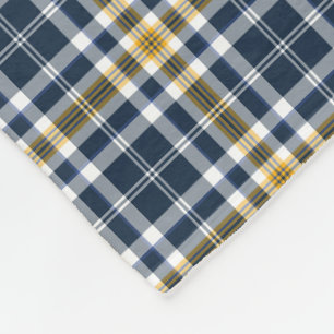 Navy Blue and Yellow Gold Sporty Plaid Pattern Fleece Blanket