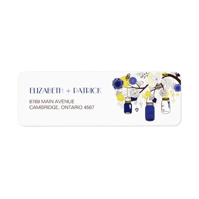 Navy Blue and Yellow Mason Jars Address Label (Front)