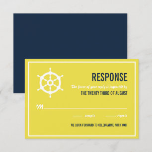 Navy Blue and Yellow Nautical Wedding RSVP Card