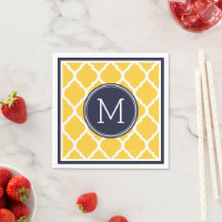 Navy Blue and Yellow Quatrefoil Wedding Monogram
