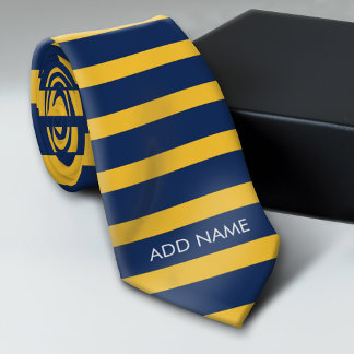 Navy Blue and Yellow Rugby Stripes Custom Name Tie