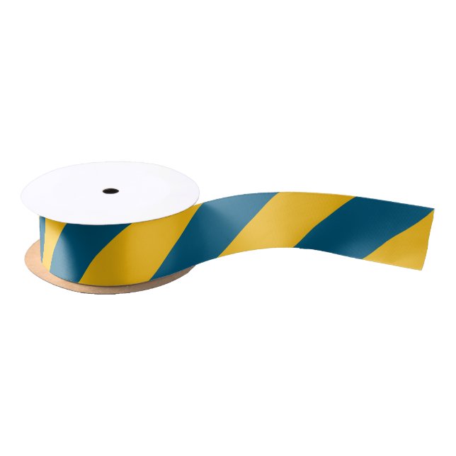 Navy Blue and Yellow Wide Stripe Satin Ribbon (Spool)