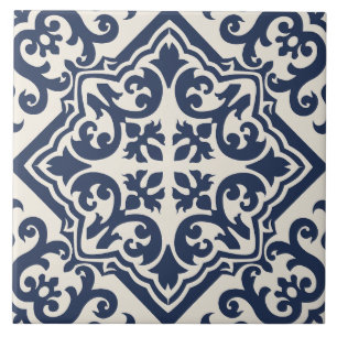 Navy Blue Andalusian Scrollwork Tile