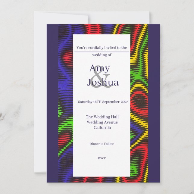 Navy-Blue Ankara Wedding Invitation (Front)
