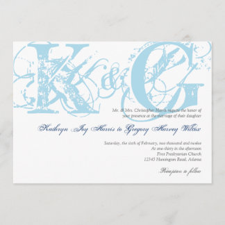 Navy blue antique grunge monogram wedding invite