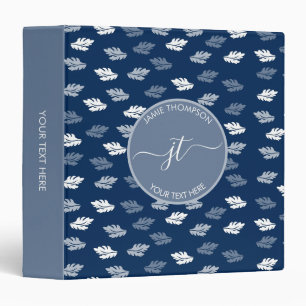 Navy Blue Antique Leaves Pattern Monogram Binder