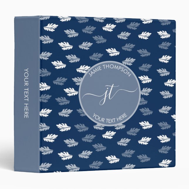 Navy Blue Antique Leaves Pattern Monogram Binder (Front/Spine)