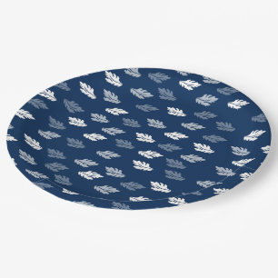 Navy Blue Antique Leaves Pattern  Paper Plate