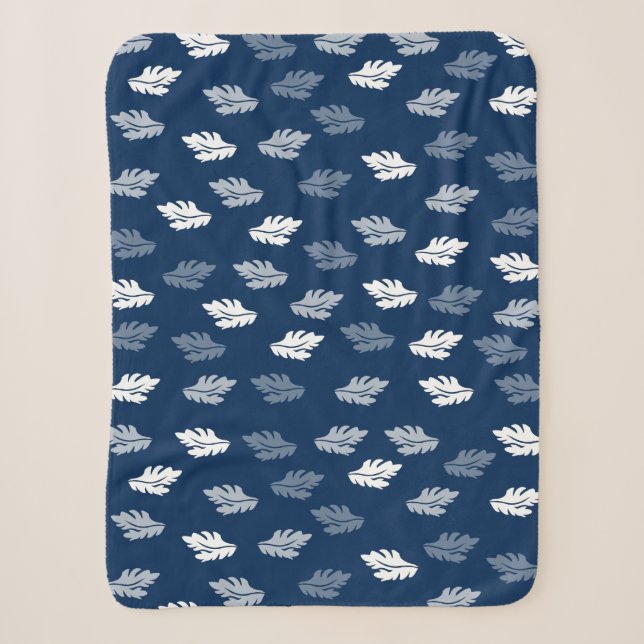 Navy Blue Antique Leaves Pattern  Sherpa Blanket (Front)