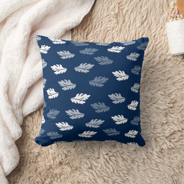 Navy Blue Antique Leaves Pattern Throw Pillow (Blanket)