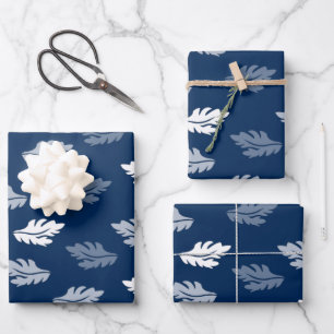 Navy Blue Antique Leaves Pattern Wrapping Paper Sheet