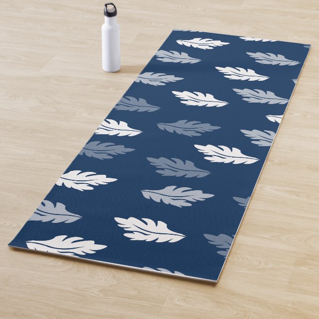 Navy Blue Antique Leaves Pattern Yoga Mat (In Situ)