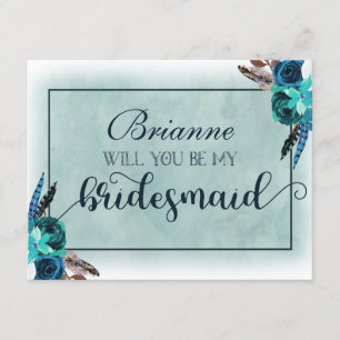 Navy Blue & Aqua Boho Will You Be My Bridesmaid Invitation