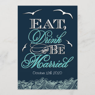 Navy Blue & Aqua Nautical Wedding Invitations