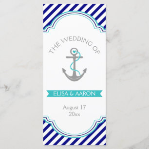 Navy blue, aqua nautical wedding program