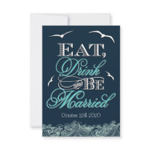 Navy Blue & Aqua Nautical Wedding RSVP Cards