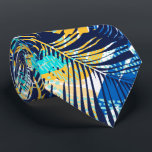 Navy Blue Aqua Yellow White Tropical Plants Tie<br><div class="desc">Men's pattern tie features a collage of tropical plants in aqua, gold and white on navy blue. MORE designs in store. Cool for the office, a night on the town, a wedding, for the groom or groomsmen or give as a gift to your husband, dad, brother or best friend. Make...</div>
