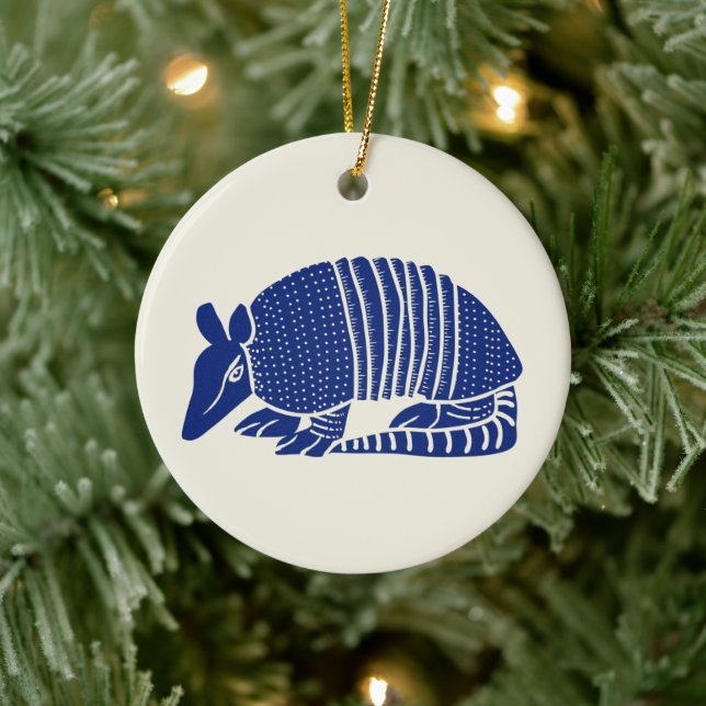 Navy Blue Armadillo Personalized Ceramic Ornament (Tree)