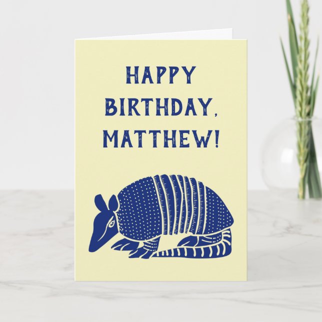 Navy Blue Armadillo Personalized Custom Message Card (Front)