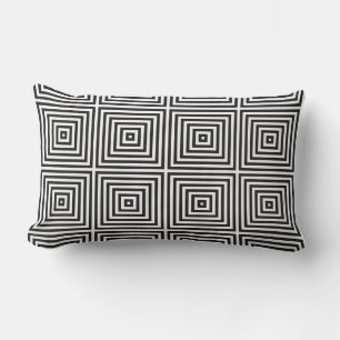 Navy Blue Art Concentric Squares on White BG Lumbar Pillow