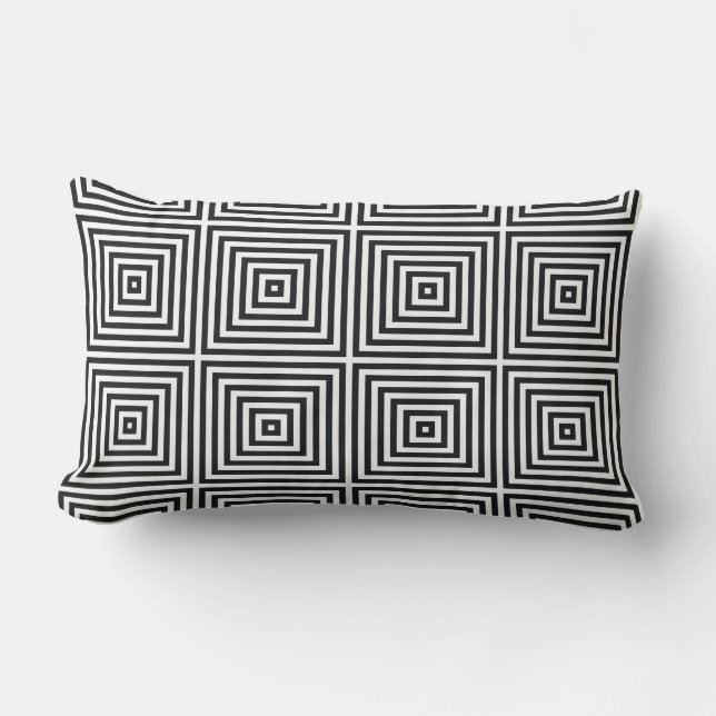 Navy Blue Art Concentric Squares on White BG Lumbar Pillow (Front)