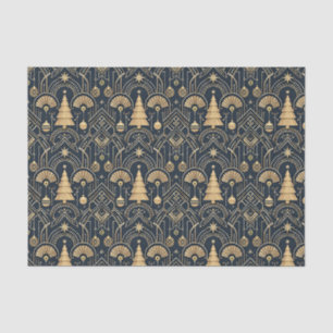 Navy Blue Art Deco Christmas Tree Pattern Tissue Paper