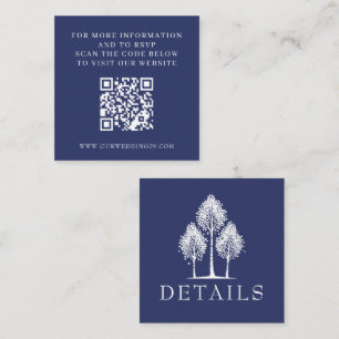 Navy Blue Aspen Tree Wedding QR Enclosure Card