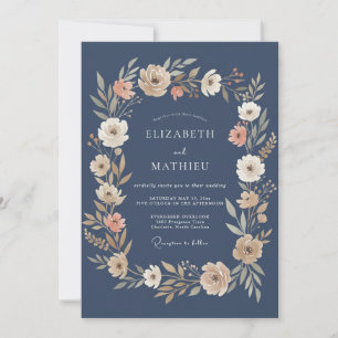Navy Blue Atmospheric Botanical Wedding Invitation