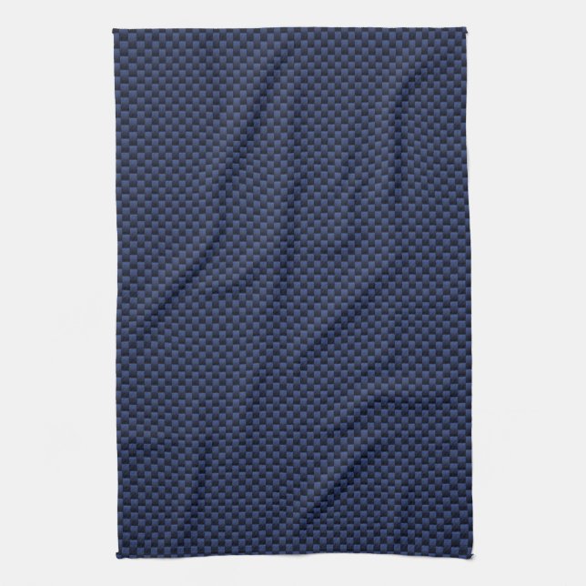 Navy Blue Automotive Carbon Fibre Weave Print Kitchen Towel (Vertical)