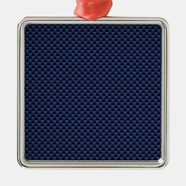 Navy Blue Automotive Carbon Fibre Weave Print Metal Ornament (Front)
