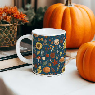 Navy Blue Autumn Harvest Thanksgiving Coffee Mug