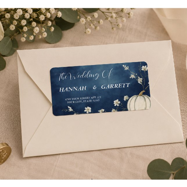 Navy Blue Autumn Pumpkin Wedding Address Label (Creator Uploaded)