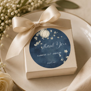  Navy Blue Autumn Pumpkin Wedding Classic Round Sticker