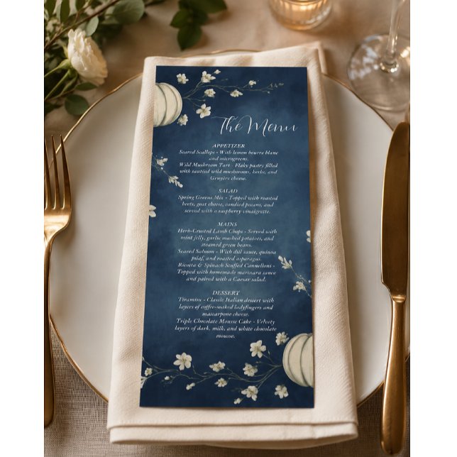 Navy Blue Autumn Pumpkin Wedding Menu (Creator Uploaded)