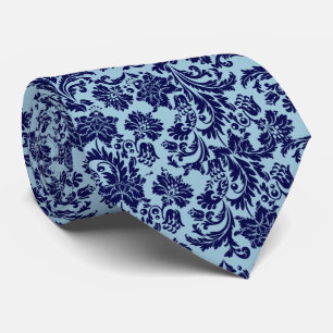 Navy Blue & Baby Blue Floral Paisley Pattern Tie