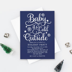Navy Blue Baby Its Cold Outside Holiday Party Invitation