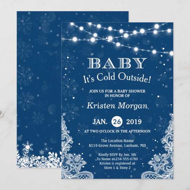 Navy Blue Baby Its Cold Outside Winter Baby Shower Invitation (Front/Back)