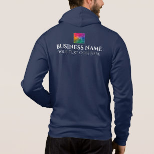 Navy Blue Back And Front Print Company Logo Men's Hoodie