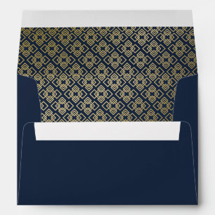 Navy Blue Background Gold Geometric Modern Envelope