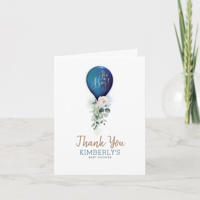 Navy Blue Balloon Baby Shower Thank You (Front)