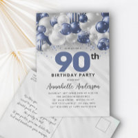 Navy Blue Balloon Glitter 90th Birthday