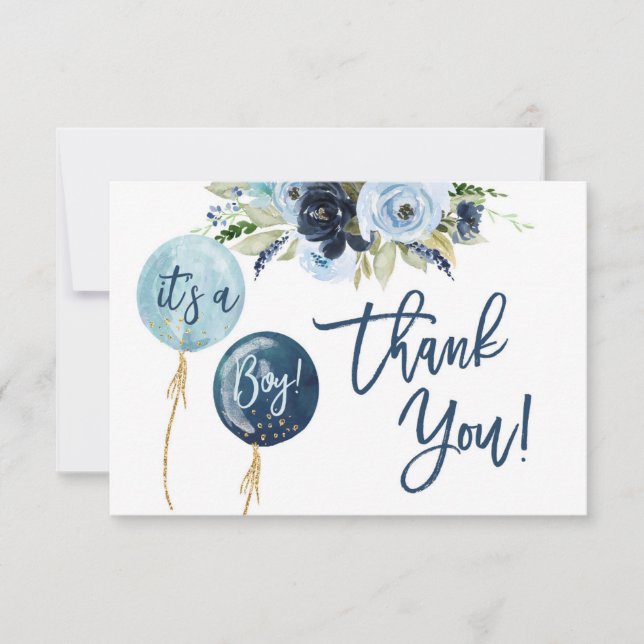 Navy Blue balloons baby shower thank you Card (Front)