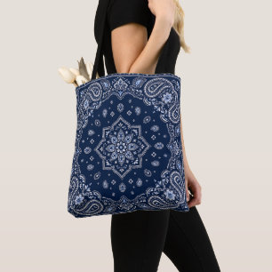 Navy Blue Bandana Paisley Tote Bag Carryall