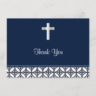 Navy Blue Baptism Thank You Card