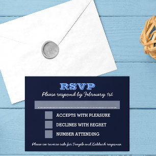 Navy Blue Bar Mitzvah Big RSVP with Options Card