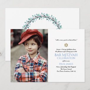 Navy Blue Bar Mitzvah Invitations Élégant Floral