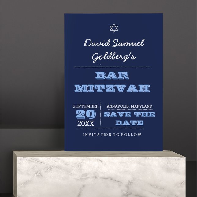 Navy Blue Bar Mitzvah Save the Date Card (Creator Uploaded)